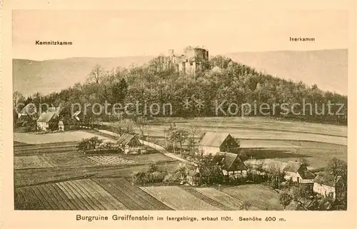 AK / Ansichtskarte 73819847 Isergebirge_Jizerske_Hory_CZ Burgruine Greiffenstein mit Kemnitzkamm und Iserkamm 