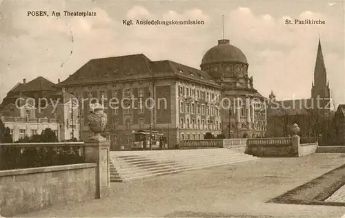 AK / Ansichtskarte  Posen_Poznan Theaterplatz Koenigliche Ansiedelungskommission St. Paulikirche Posen Poznan