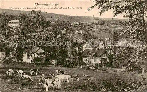 AK / Ansichtskarte  Schreiberhau_Szklarska_Poreba_Riesengebirge_PL Mariental mit Hotel Lindenhof und kath Kirche 