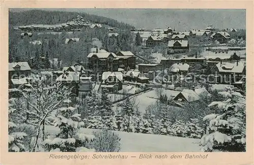 AK / Ansichtskarte 73820047 Schreiberhau_Szklarska_Poreba_Riesengebirge_PL Panorama mit Blick zum Bahnhof 