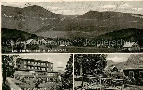 AK / Ansichtskarte  Steinseiffen_Sciegny_Podgorzyn_Giersdorf_PL mit Schneekoppe Kaiser Friedrich Baude Dorfpartie 