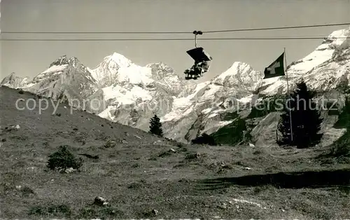 AK / Ansichtskarte  Sessellift_Chairlift_Telesiege Kandersteg Oeschinen mit Bluemlisalpgruppe 