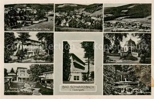 AK / Ansichtskarte  Bad_Schwarzbach_Flinsberg_Swieradow_Zdroj_Bad_PL Kurhausblick Elfrieden Quelle Kurhaus Wandelhalle Die Geroellsperre 