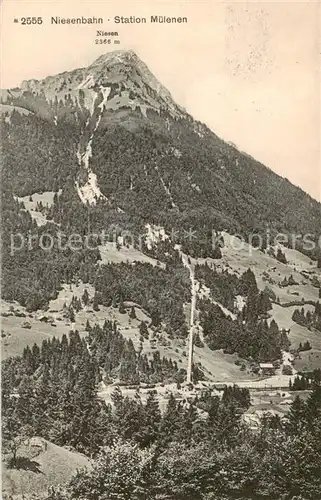 AK / Ansichtskarte Muelenen_BE Niesenbahn Station Muelenen mit Niesen 