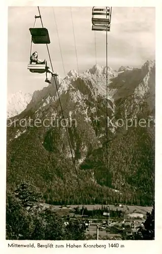AK / Ansichtskarte 73820482 Sessellift_Chairlift_Telesiege Mittenwald Berglift zum Hohen Kranzberg 