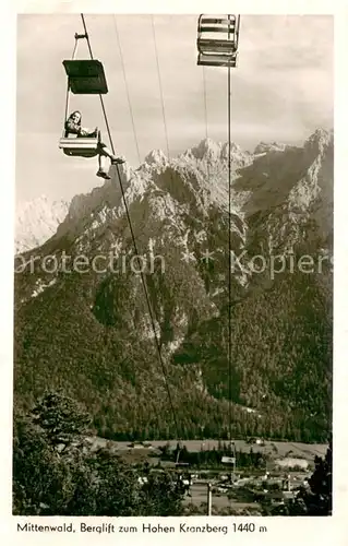 AK / Ansichtskarte  Sessellift_Chairlift_Telesiege Mittenwald Berglift zum Hohen Kranzberg 