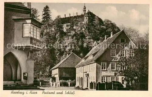 AK / Ansichtskarte 73820578 Herzberg_Harz Postamt und Schloss Herzberg Harz