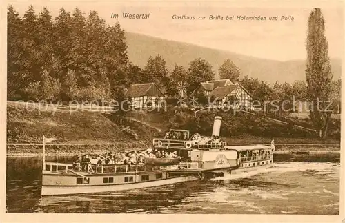 AK / Ansichtskarte  Bevern_Holzminden Gasthaus zur Brille an der Weser Fahrgastschiff Bevern Holzminden