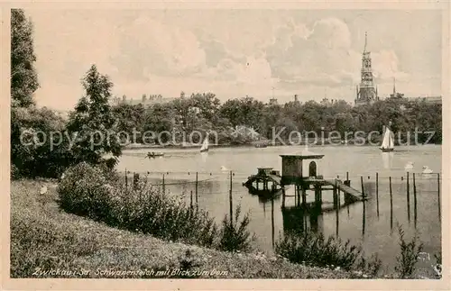 AK / Ansichtskarte  Zwickau__Sachsen Schwanenteich mit Domblick 