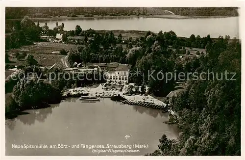 AK / Ansichtskarte  Strausberg_Brandenburg Hotel Neue Spitzmuehle am Boetz und Faengersee Fliegeraufnahme Strausberg Brandenburg