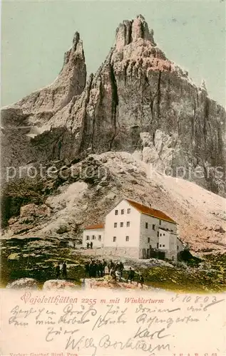 AK / Ansichtskarte  Vajolettuerme_Trentino-Suedtirol_IT Vajoletthuetten mit Winklerturm 