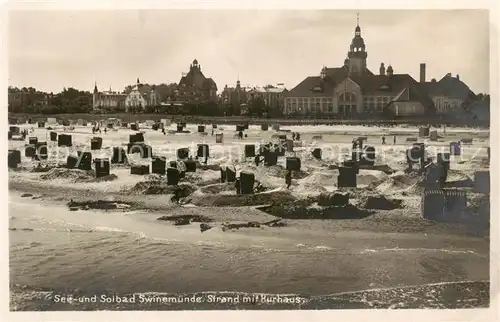 AK / Ansichtskarte  Swinemuende_Swinoujscie Strand mit Kurhaus Swinemuende Swinoujscie