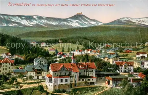 AK / Ansichtskarte 73820953 Krummhuebel_Karpacz_Riesengebirge_PL mit Hotel Goldner Frieden und Schneekoppe 