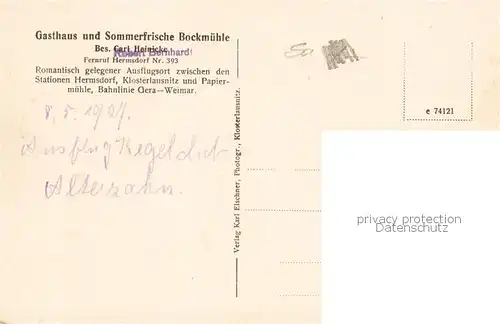 AK / Ansichtskarte  Hermsdorf_Thueringen Die Bockmuehle Hermsdorf Thueringen