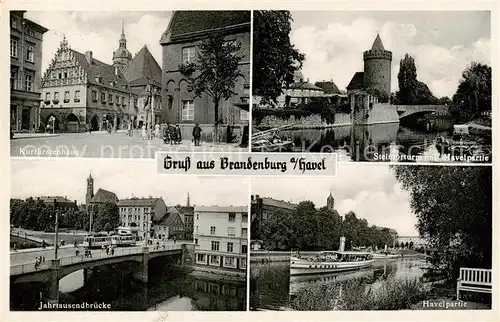 AK / Ansichtskarte  Brandenburg__Havel Kurfuerstenhaus Steintorturm mit Havel Jahrtausendbruecke Havelpartie 