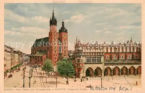 AK / Ansichtskarte  Krakau_Krakow Alter Markt mit Marienkirche Krakau Krakow