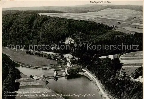 AK / Ansichtskarte  Hann._Muenden Werrastauanlage Fliegeraufnahme Hann. Muenden