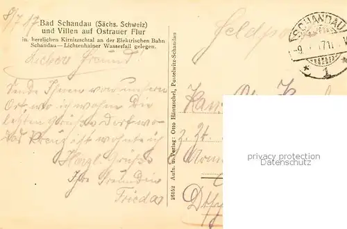 AK / Ansichtskarte  Bad_Schandau mit Falkenstein Schrammsteine Ostrau und Villen auf Ostrauer Flur Feldpost Bad_Schandau