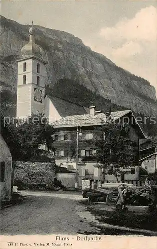 AK / Ansichtskarte Flims_GR Dorfpartie mit Kirche Flims_GR