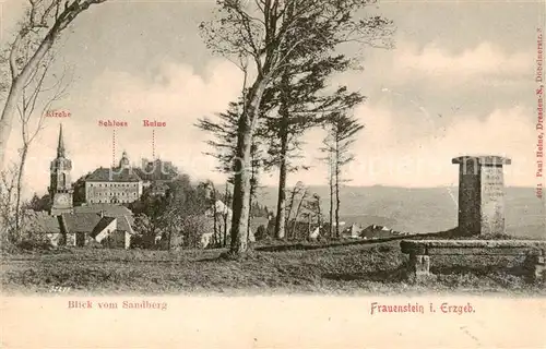 AK / Ansichtskarte  Frauenstein_Brand-Erbisdorf_Osterzgebirge Blick vom Sandberg Denkmal Kirche Schloss Ruine 