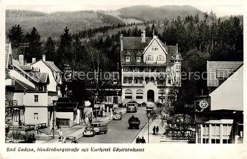 AK / Ansichtskarte  Bad_Sachsa_Harz Hindenburgstrasse mit Kurhotel Schuetzenhaus Bad_Sachsa_Harz