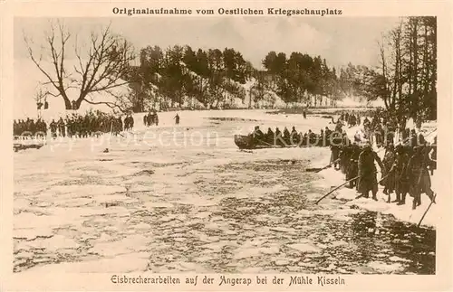 AK / Ansichtskarte  Kisseln_Milluhnen_Iljuschino_RU Eisbrecherarbeiten auf der Angerap bei der Muehle Kisseln 