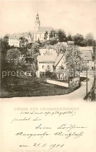 AK / Ansichtskarte 73821706 Grossroehrsdorf_Sachsen Teilansicht mit Kirche Grossroehrsdorf Sachsen