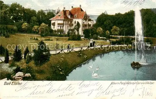 AK / Ansichtskarte  Bad_Elster Albert Park Villa mit Carola Weiher Fontaene Bad_Elster