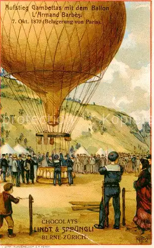 AK / Ansichtskarte Paris_75 Aufstieg Gambettas mit dem Ballon LArmand Barbes am 7ten Oktober 1870 Sponsor Lindt et Spruengli 