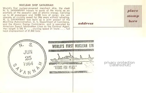 AK / Ansichtskarte  Dampfer_Oceanliner Worlds first Nuclear Ship Savannah  