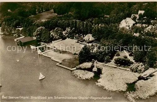 AK / Ansichtskarte  Bad_Saarow Strandbad am Scharmuetzelsee Fliegeraufnahme Bad_Saarow