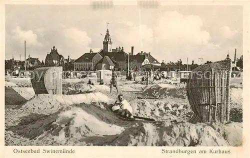 AK / Ansichtskarte  Swinemuende_Swinoujscie Strandburgen am Kurhaus Swinemuende Swinoujscie