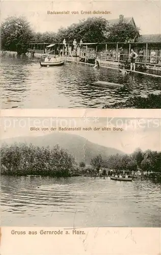 AK / Ansichtskarte  Gernrode_Harz Badeanstalt von Ernst Schrader Blick von der Badeanstalt nach der alten Burg Gernrode Harz