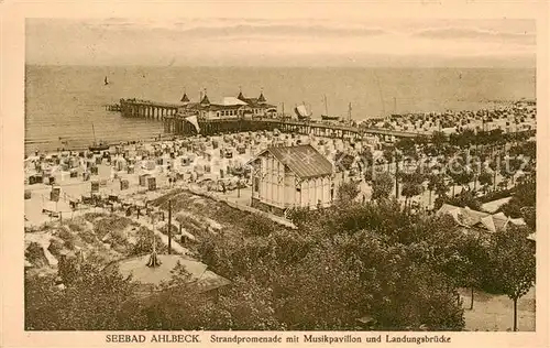 AK / Ansichtskarte 73822389 Ahlbeck_Ostseebad Standpromenade mit Musikpavillon und Landungsbruecke Ahlbeck_Ostseebad