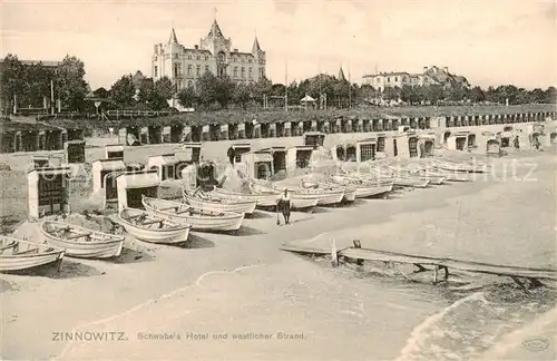 AK / Ansichtskarte  Zinnowitz_Ostseebad Schwabes Hotel und westlicher Strand Zinnowitz_Ostseebad