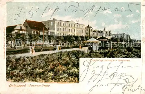 AK / Ansichtskarte  Warnemuende_Ostseebad Bismarckpromenade und Seestrasse Warnemuende_Ostseebad