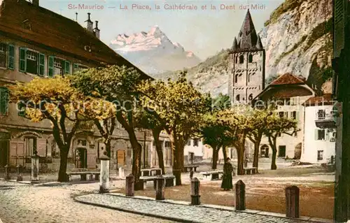 AK / Ansichtskarte St_Maurice__Valais_VS La Place la Cathedrale et la Dent du Midi 
