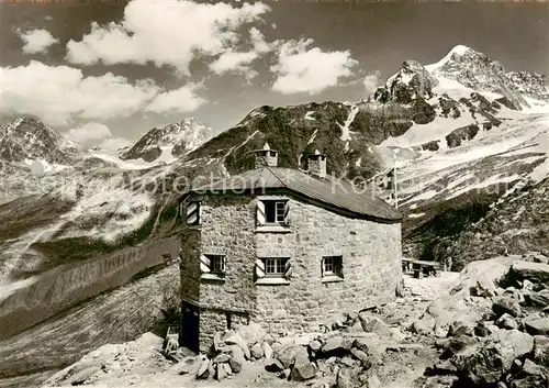 AK / Ansichtskarte Coazhuette_2390m_Samedan_GR mit Piz Tschierva Morteratsch und Roseg 