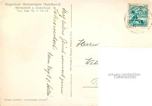 AK / Ansichtskarte Solothurn Skigelaende Weissenstein Wirtschaft zum Sennhaus Solothurn