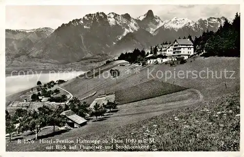 AK / Ansichtskarte Thun_BE Hotel Pension Haltenegg mit Thunersee und Stockhornkette Thun_BE