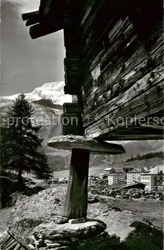 AK / Ansichtskarte Saas Fee_VS Kornspeicher mit Alphubel 