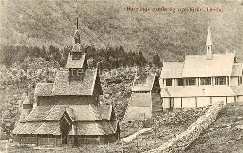 AK / Ansichtskarte  Laerdal_Sogndal_Norge Borgunds gamle og nye Kirke 