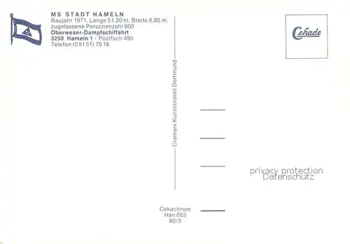 AK / Ansichtskarte  Dampfer_Binnenschifffahrt MS Stadt Hameln 3250 HAMEL 1 