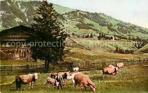 AK / Ansichtskarte Adelboden_BE Bergbauer Viehweide Kuehe Landschaftspanorama 