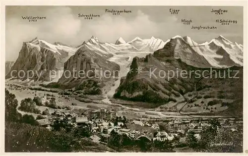 AK / Ansichtskarte Grindelwald mit Wetterhorn Schreckhorn Finsteraarhorn Eiger Moench Jungfrau und Kl Scheidegg Grindelwald