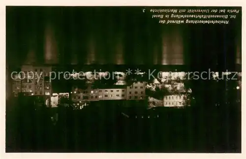 AK / Ansichtskarte Basel_BS Rheinuferbeleuchtung Partie bei der Universitaet mit Martinskirche Basel_BS