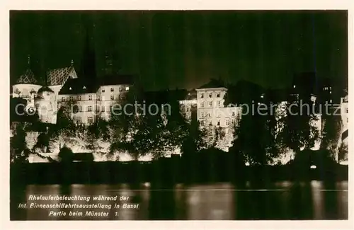 AK / Ansichtskarte Basel_BS Rheinuferbeleuchtung Partie beim Muenster Basel_BS