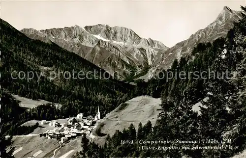 AK / Ansichtskarte Compatsch_Samnaun_Dorf_GR Unter Engadin mit Silvretta und Piz ot 