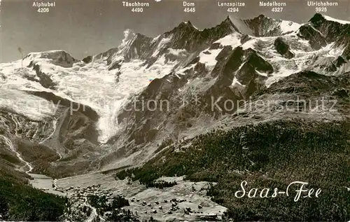 AK / Ansichtskarte Saas Fee_VS mit Fee Gletscher Alphubel Taeschhorn Dom Lenzspitze Nadelhorn und Ulrichshorn 