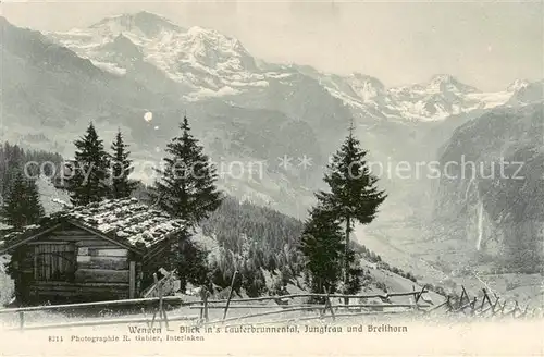 AK / Ansichtskarte Wengen__BE Blick ins Lauterbrunnental mit Jungfrau und Breithorn 